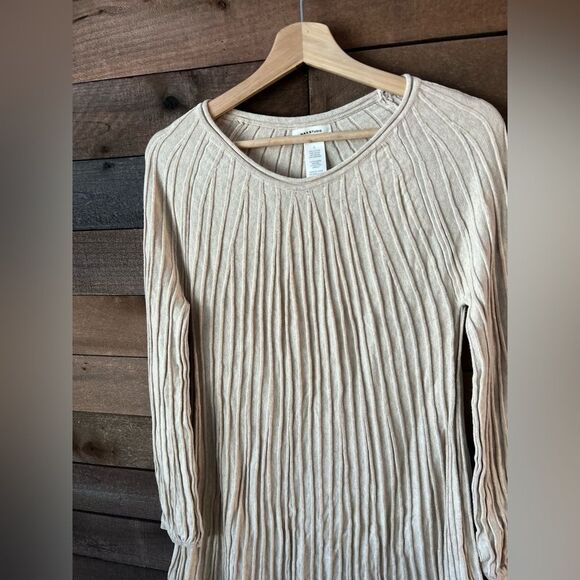 Max Studio Ribbed Knit Long Sleeve Sweater Dress – Modern A-Line in Cream - Picture 5 of 8